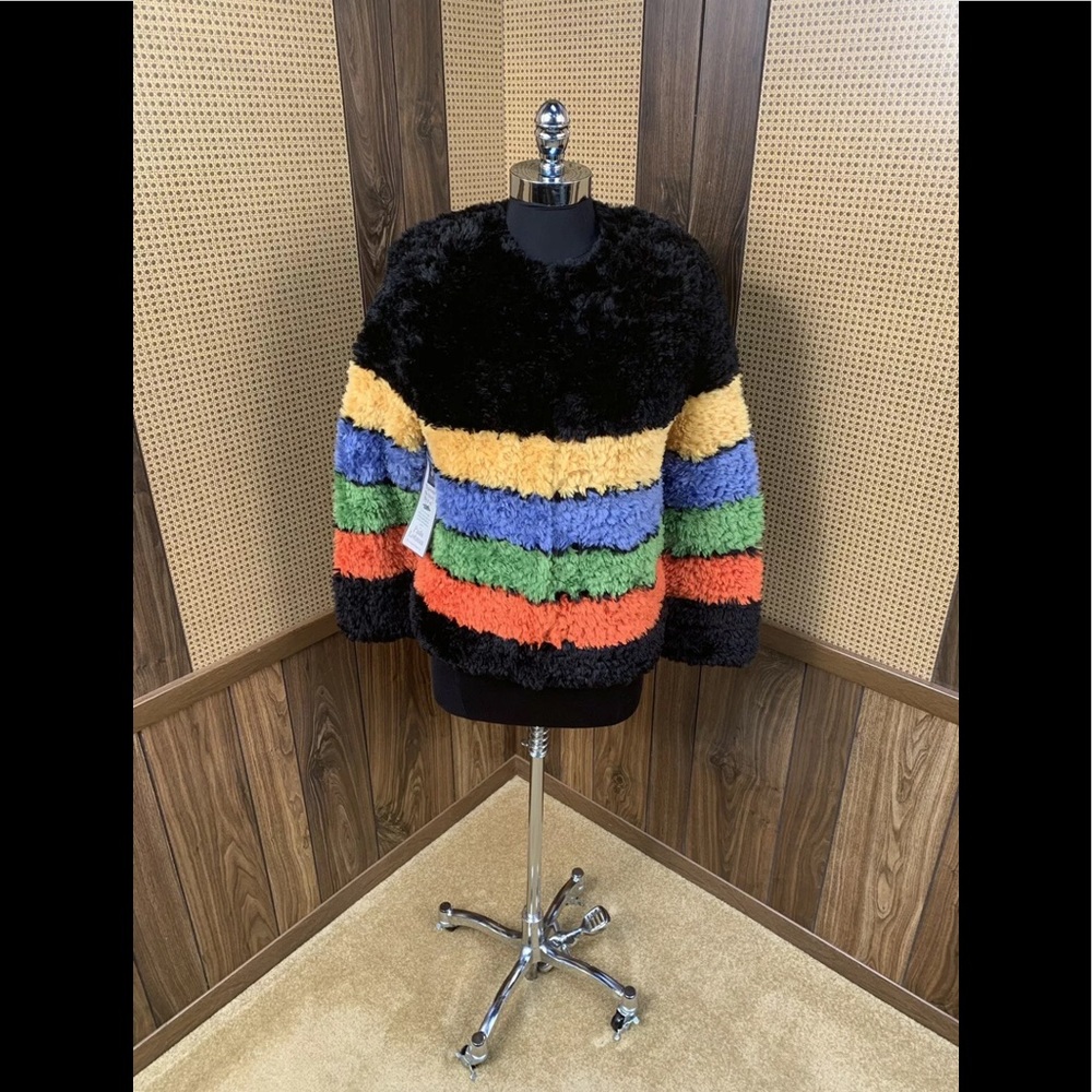 NWT PAULA LISHMAN KNIT FUR DYED MULTI-COLOR BEAVER FUR COAT JACKET SMALL 4 - 6